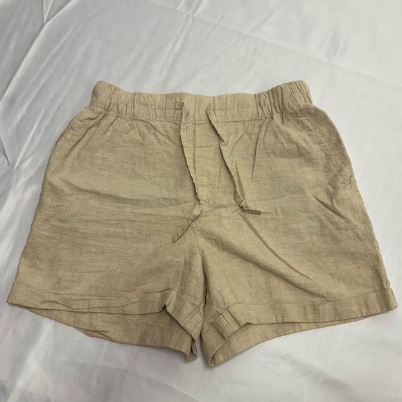 Uniqlo Pants - Uni Qlo Women’s Medium Linen Cotton Blend Shorts Khaki Mid Rise Pockets Hi Waist